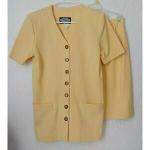 VTG Yellow Set Button Up Top and Midi Skirt Women size 10 by Clues Collections
